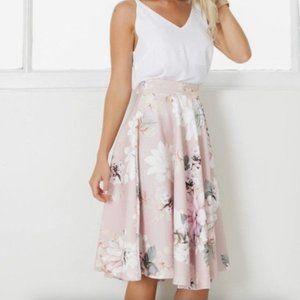 ShowPo Whirlwind Pink Floral Midi Skirt Size 10